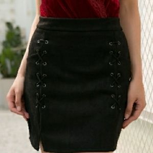 Black lace up skirt